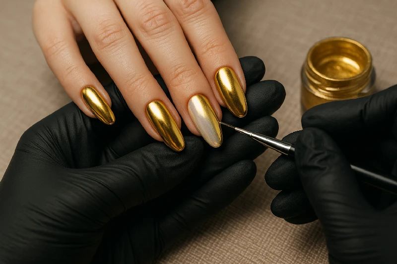 A Golden Touch: How Our Nail Techs Create Stunning Metallic Gold and Pearl Nails for Photoshoots